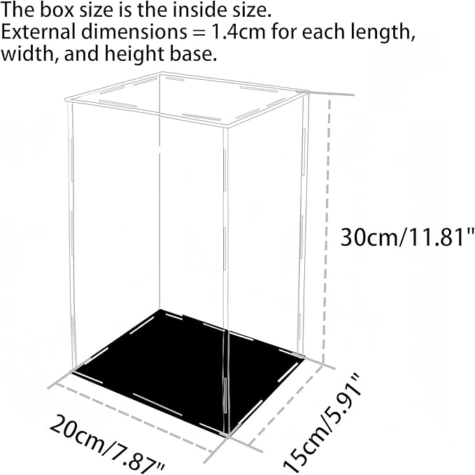 20 x 15 x 30cm Acrylic Clear Display Case Perspex Box Display Cabinets for Collectables, Assemble Countertop Dustproof Protection Showcase for Toys Models Action Figures