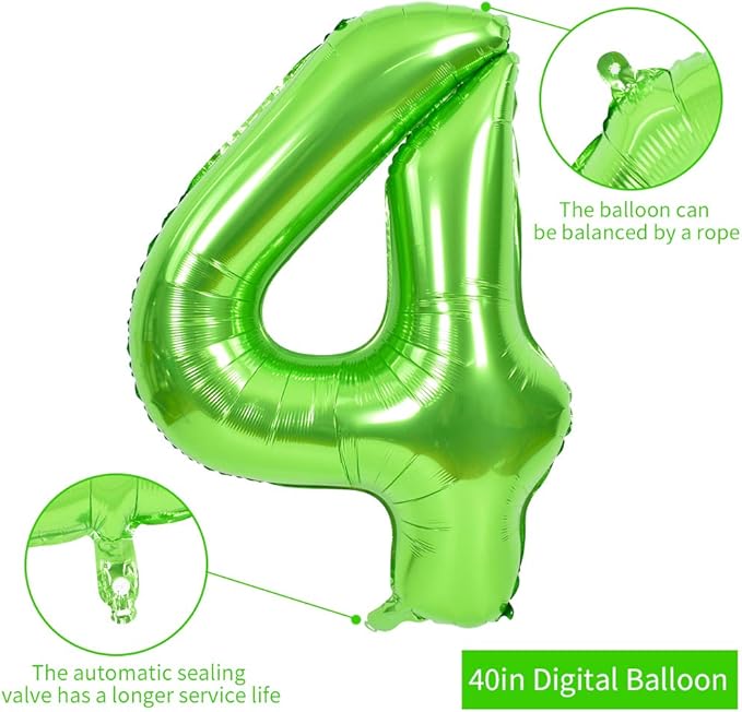 TONIFUL 40 Inch Large Green Numbers Balloons 0-9, Number 4 Digital 4 Helium Foil Mylar Big Number Balloons for 2026 Graduation New Year Eve Birthday Party Anniversary Supplies Decorations