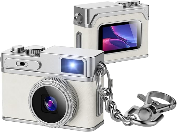 1080P HD Tiny Retro Keychain Digital Camera, with 32GB SD Card & OTG Adapter & Card Reader, 0.96" Screen Vintage Compact Micro Pocket Camera for Travel, Concert, Study Recording - (Silver)