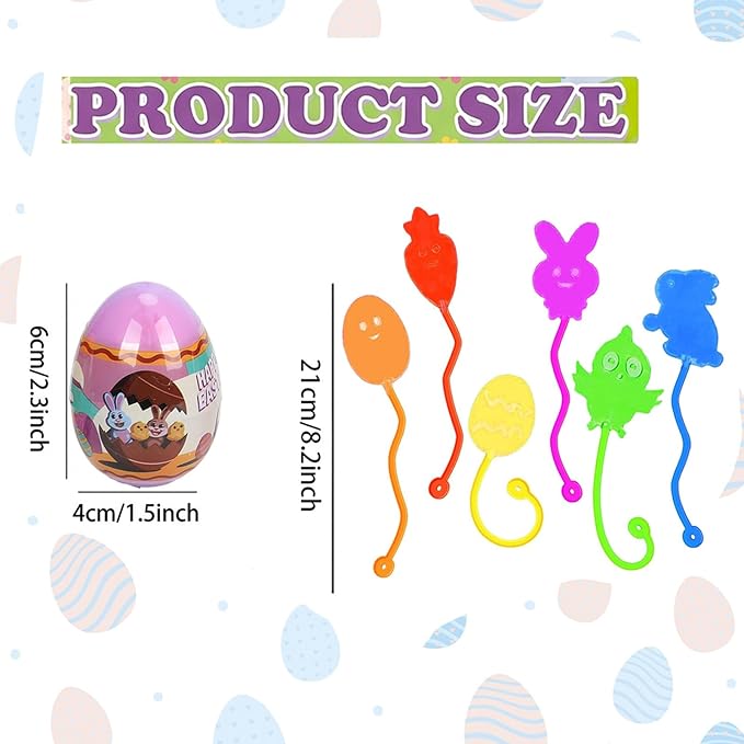 Easter Eggs Filled with Sticky Hands –24 Pack Pre-Filled Easter Eggs with 24 Assorted Sticky Hands Toys, Easter Basket Stuffers for Kids, Party Favors