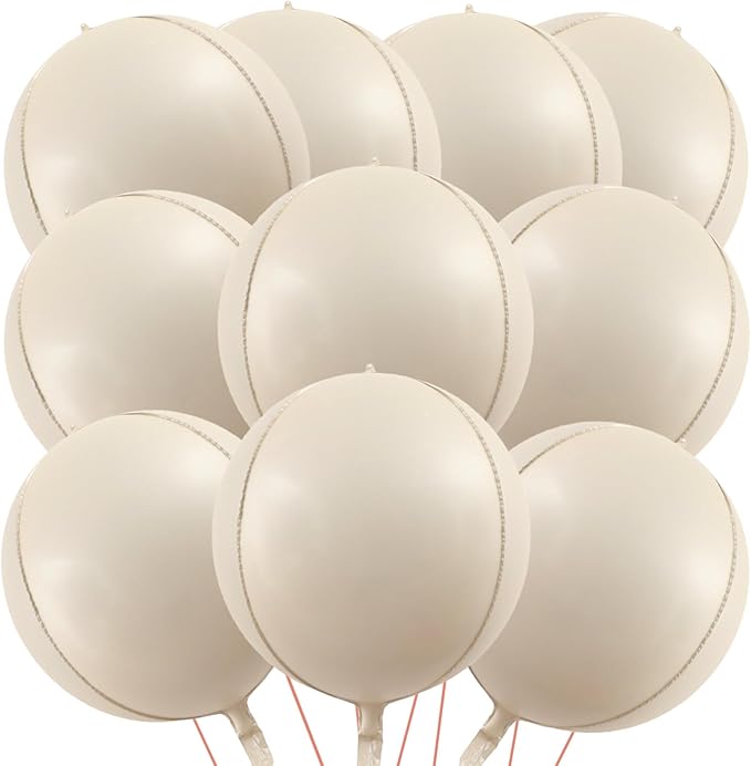 KALOR 22 Inch White Sand Ball Foil Balloons,10 Pcs Beige Large 4D Giant Round Foil Balloon for Birthday Party Baby Shower Gender Reveal Supplies
