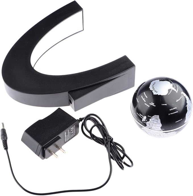 Magnetic Levitation,Petforu High Rotation C Shape Magnetic Suspension Maglev Levitation Globe with LED Lights for Learning Education Teaching Demo Home Office Desk Decoration(US Plug) - Black