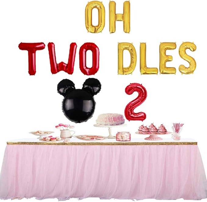 Red Oh Twodles Balloon Birthday Banner Party Supplies Number 2 Balloon for 2nd Second Boy Birthday Party Decoration 13PCS Kit of Geloar (Red)
