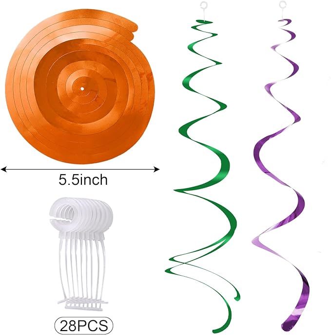 Colorful Ceiling Swirl Foil Decorations Hanging Plastic Streamer Themed Swirl Party Decoration for Wedding Thanksgiving Day Graduation Celebration, Pack of 28 (Rainbow)