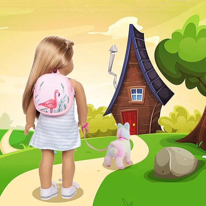 Ecore Fun 18 Inch Girl Doll Carrier Bag with Clothes and Accessories, Including Dress, White Cloth Shoes, Doll Backpack, Sunglasses, Toy Lamb