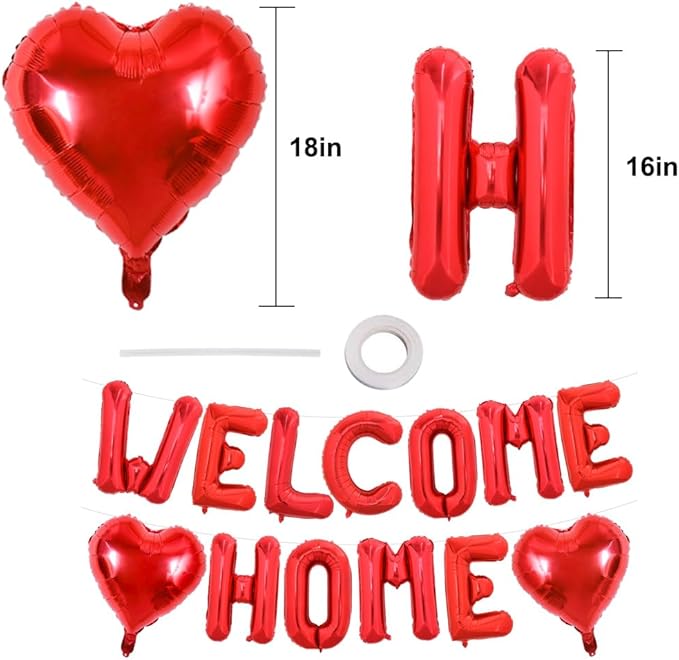 TONIFUL Welcome Home Balloons,16 Inch Red Welcome Home Foil Balloons Banner Welcome Home Party Decorations for Homecoming Party Decorations House Warming Party Family Gathering Supplies