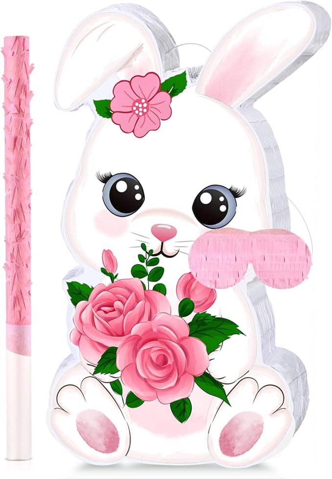 Bunny Egg Piñata with Blindfold, Bat and Filler, Funny Cute Party Favors for Cute Birthday Piñata Egg Theme Kids and Adults Party Supplies Decoration