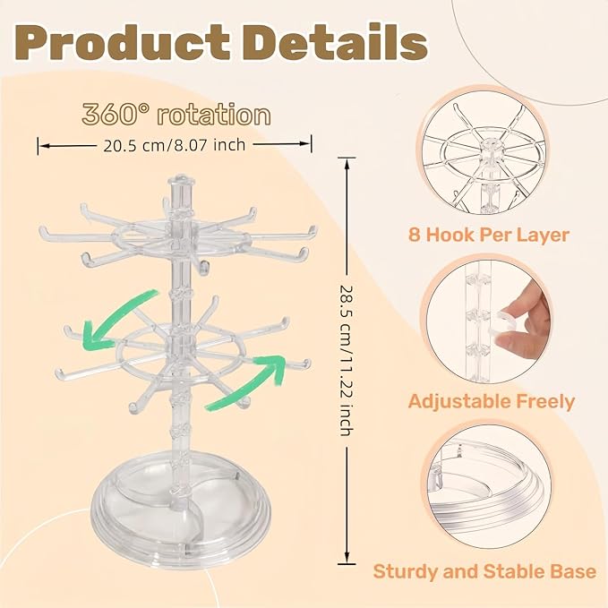 Transparent 360° Rotating Display Stand for Plush Dolls Keychains& Collectibles - All-Round Display, Manually rotates(No Doll)