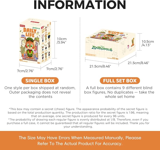 MINISO Disney Zootopia Daily Time Dressing Up Series Figure Blind Box, Mystery Animal Figurines, Surprise Box Figure Model Zootopia Blind Box Toy, Disney Figures for Home Decor Birthday Gifts (Random)