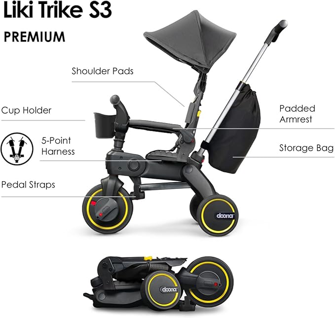 Doona Liki Trike S3, Greyhound - 5-in-1 Compact, Foldable Tricycle - Suitable for Toddlers 10 to 36 Months