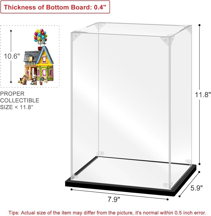 Acrylic Display Case for Collectibles Assemble Acrylic Display Box for Lego 43217 Building Kits Clear Acrylic Case for Display Trophy Action Figures Toys(Black,7.9*5.9*11.8 inch)