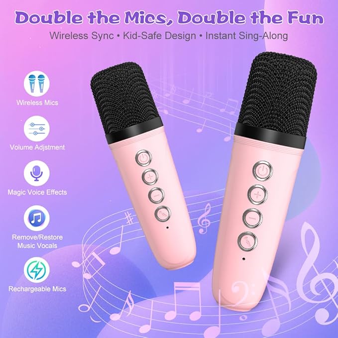 Mini Karaoke Machine for Kids: 2026 TOP Toy Gift Idea Karaoke Speaker for Girls Boys Ages 3-12+, Portable Singing Player with 2 Wireless Mics for Birthday Christmas, Car Ride Family Home Party Singing