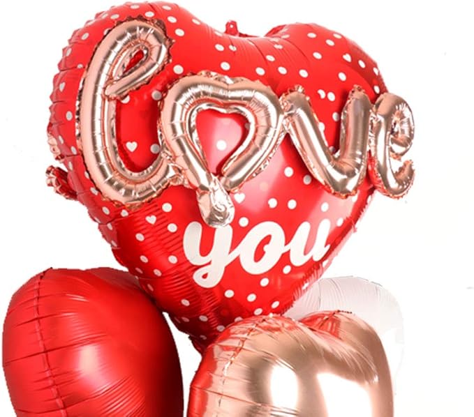 Red Heart Shape Rose Gold Love You Balloons Pack Of 6 Foil Helium Mylar Balloons For Valentines Day Mothers Day Wedding Anniversary Decorations Bridal Shower Birthday Party