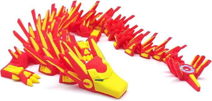 3D Printed Dragon,3D Printed Dragon Model,Flexible Articulated 3D Dragon Fidget Toy,Unique 3D Printed Animals Gift and Desktop Decoration (Red-10 inch).