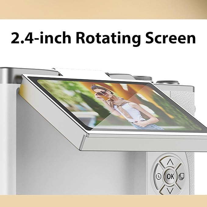 Denash Foldable Screen Kids and Beginners Camera,4K Digital Camera for Photography,48MP Digital Foldable Support 16X Zoom with Flip Scree (White)