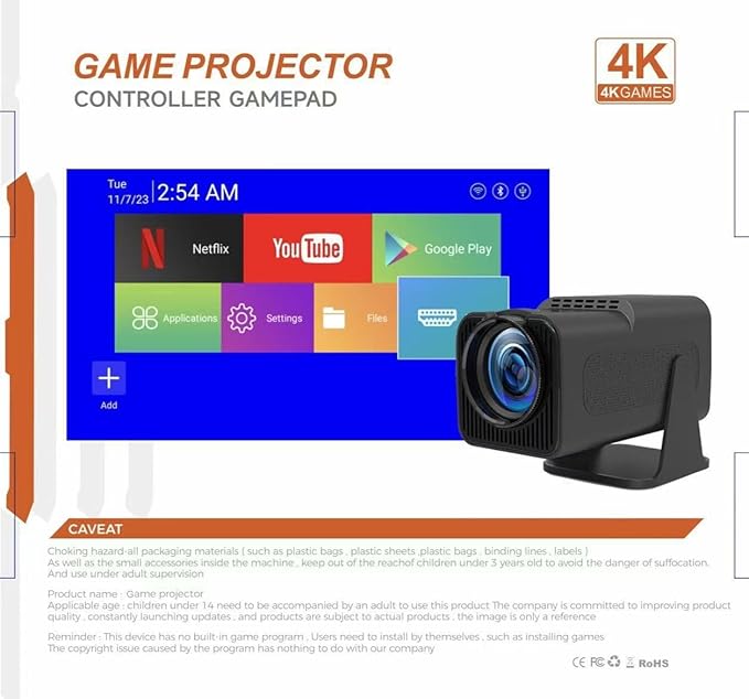 New wireless retro gaming projector,4K HD TV video game stick, Portable projector with 10000+ Games,Small Portable Outdoor Movie Projector,HDMI Output, WIFI