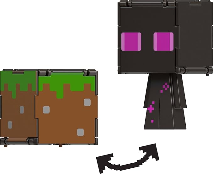 Mattel Minecraft Flippin’ Figs Figures Collection with 2-in-1 Fidget Play, 3.75-inch Scale, Large Heads & Pixelated Design (Characters May Vary)