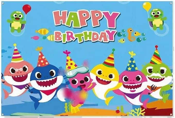 Baby Birthday Party Shark Background (71 inches * 47 inches), Blue Cartoon Ocean Photo Background for Baby Gifting Party Decoration, Shark Decorations and Party Supplies (Blue)