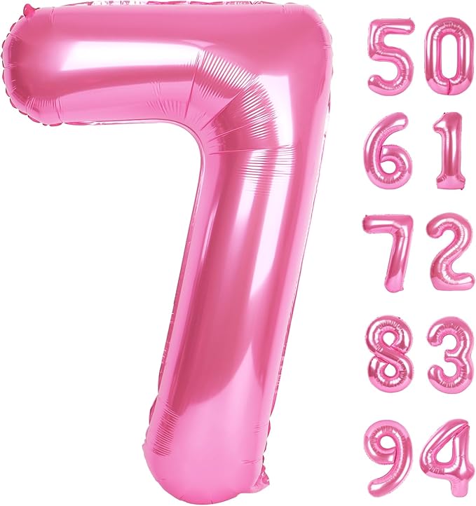 Pink 7 Balloon, Number Balloons 40 Inch, 7th Birthday Decorations for Girls Kids, Party Decoration for Women, Number 7 Balloon
