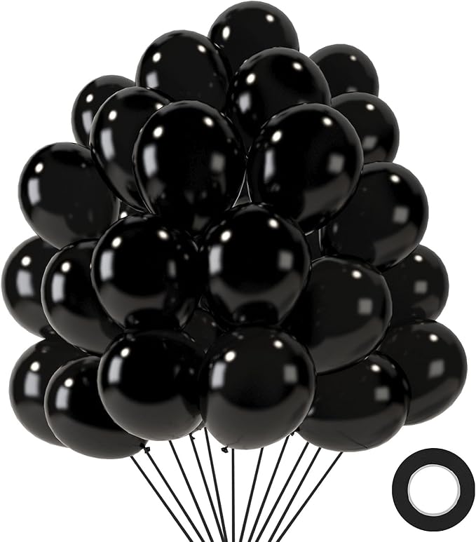LovesTown 110PCS Black Balloons, Latex Balloon for Birthday Baby Shower Graduation Casino Gaming Anniversary Wedding Black History Month Themed Father's Day Party Supplies Garland Arch,12 Inches