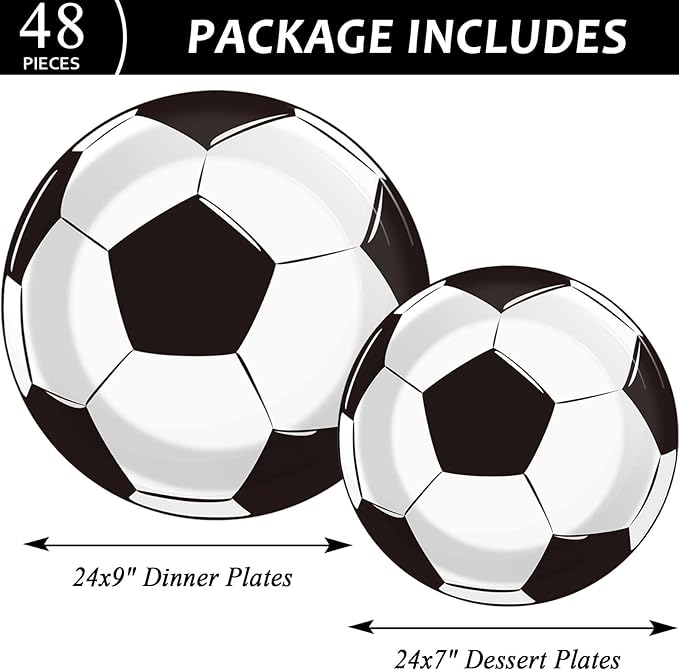 gisgfim 48 PCS Soccer Plates Party Decorations Paper Plates 9 Inch and 7 Inch, Soccer Theme Party Supplies Disposable Dessert Dinner Tableware for Soccer Birthday Party