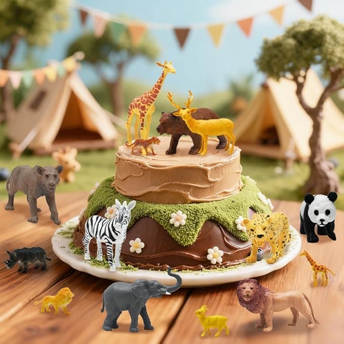 24Pcs Safari & Zoo Animals Figures, Realistic Plastic Animal Toys Set for Kids 1 2 3, Educational Jungle Animals Figures Playset, Party Supplies Birthday Gifts for Toddlers Boys Girls