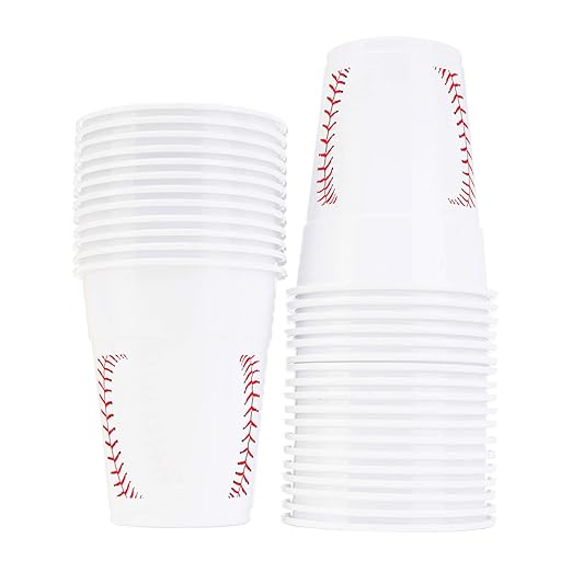 Neliblu Baseball-Themed 16 oz Plastic Cups, Pack of 30, Suitable for Birthday Party Supplies and Game Day