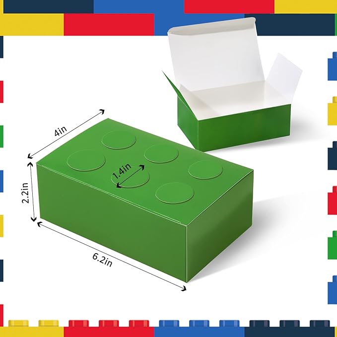 Leinuosen 24 Pieces Building Block Party Favor Boxes 4 Color DIY Brick Theme Gift Goodie Treat Candy Cardboard Paper Box for Building Block Birthday Party Baby Shower Decoration Supplies (Bright)