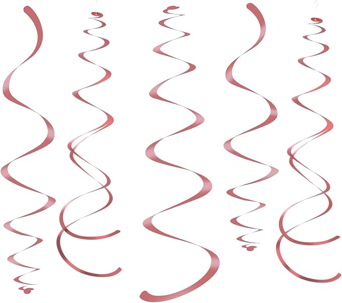 Rose Gold Party Hanging Swirl Decorations Sparkly Foil Streamer for Ceiling, Pack of 28