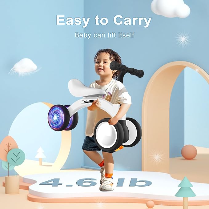 Colorful Lighting Baby Balance Bike Toys for 1 Year Old Boy Girl Gifts, 10-36 Month Toddler Balance Bike, No Pedal 4 Silence Wheels & Soft Seat First Riding on Toys, 1st Birthday Gifts