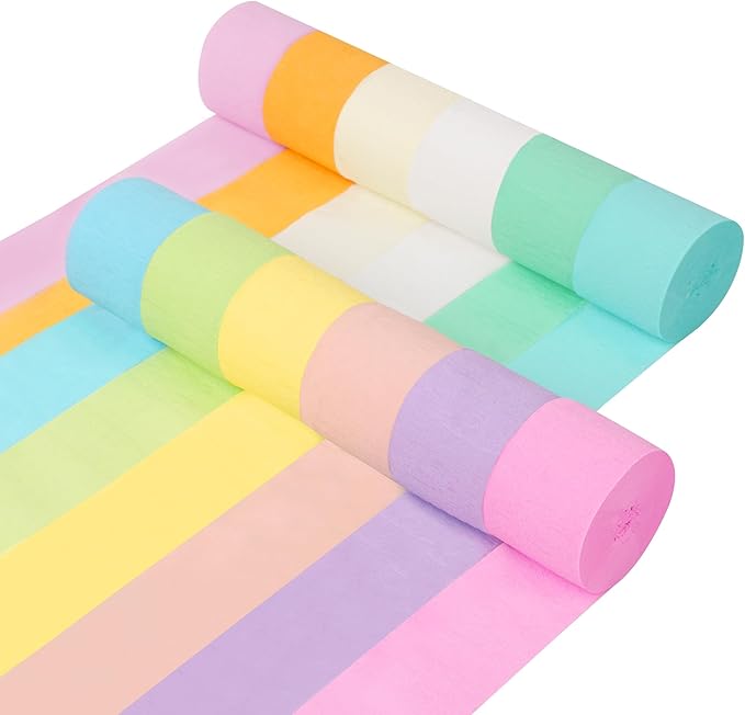 12 Rolls Crepe Paper Streamers, 12 Colors Pastel Streamers Party Decorations for Birthday Party, Baby Shower, Wedding, Bachelorette Party, Rainbow Party, Colorful Party