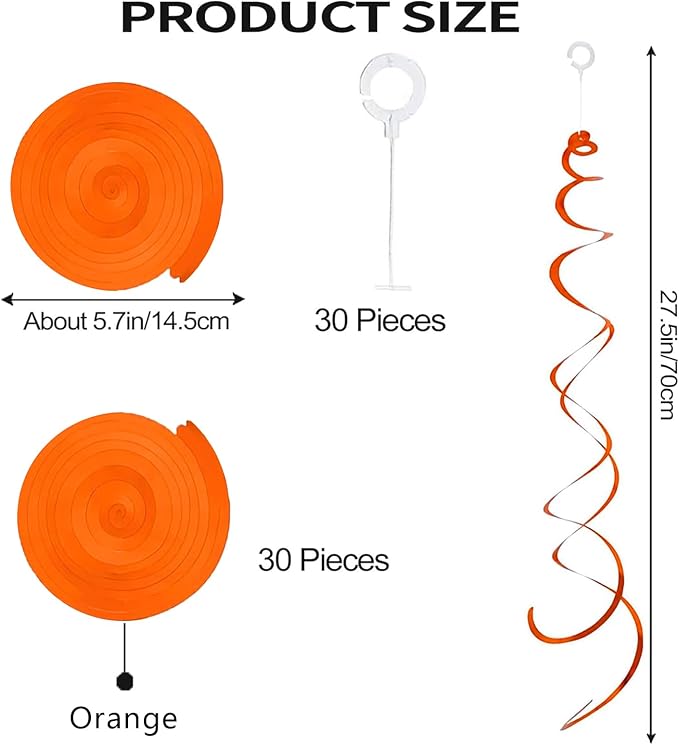 30 Pieces Hanging Swirl Party Decorations Foil Decorations Ceiling Swirl Spiral Hanging Plastic Streamer for Ceiling Birthday Graduation Wedding Celebration Baby Shower Party Supply (Orange)