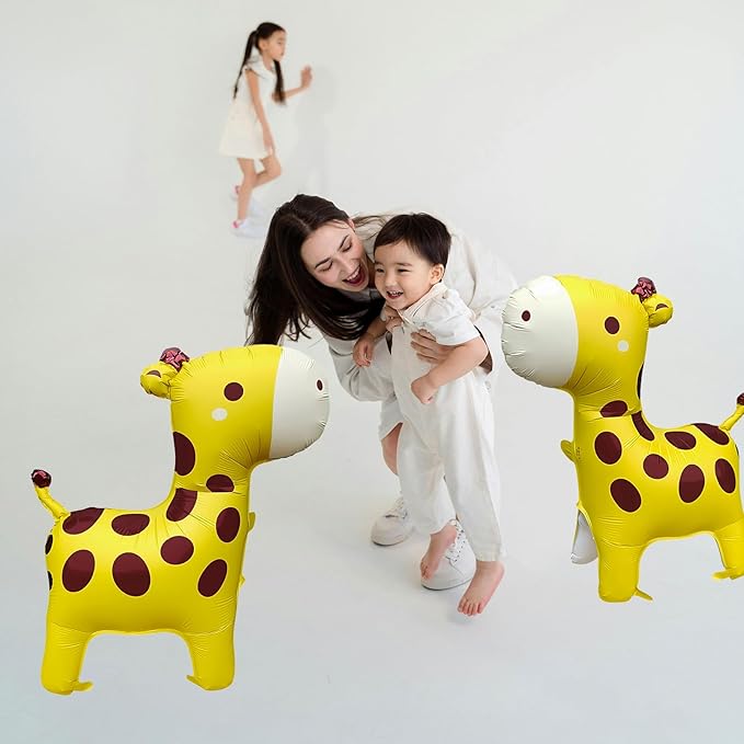 2PCS Giraffe Foil Standing Balloons,Big Jungle Safari Animal Birthday Party Decorations,Zoo Forest Hunting-Themed Baby Shower Gender-Revealing Party Supplies (Yellow)