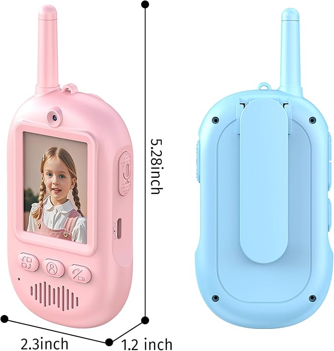Video Walkie Talkies for Kids Toys with Screen - 2 Pack Handheld Rechargeable Kids Walkie Talkies Long Range Toys for Ages 8-13 5-7, Outside, Camping, Hiking for Boys Girls Ages 3-12 (Blue/Pink)