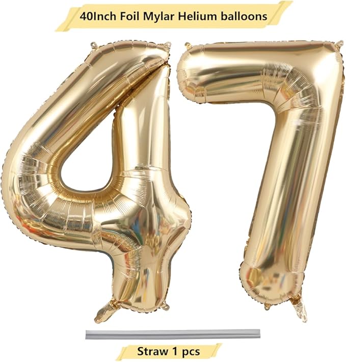 40 Inch Light Gold 47 Numbers Balloons White Gold Giant 47 Foil Mylar Helium Large Digital Balloon Champagne Gold Birthday Jumbo Balloons 47th or 74rd Anniversary Party Decorations Supplies