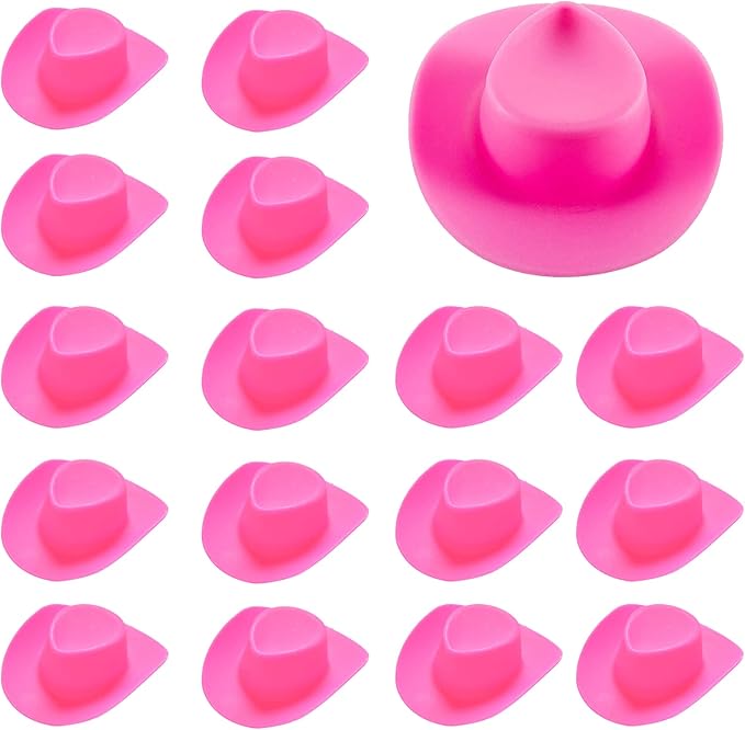 MEMOVAN 20pcs Plastic Mini Western Cowboy Cowgirl Hat Cake Cupcake Toppers Mini Desk Goose Headwear Funny Miniature Doll Hat Toy Dollhouse Cake Decoration for Western Bachelorette Party