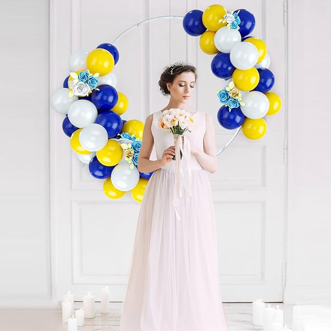 Blue Yellow White Balloon Arch Kit, 50PCS Latex Party Balloons for Birthday, Wedding, Baby Shower, Engagement DIY Hula Hoop Arch Decoration Party Supplies