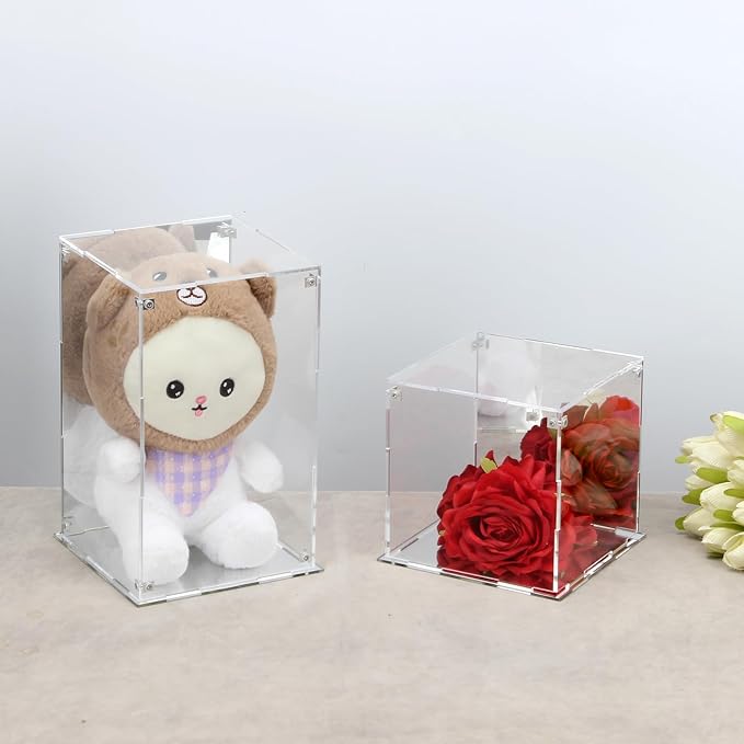 Clear Acrylic Box with Mirrored Back and Base, Removable Display Case with Lid for Collectibles, Assemble Countertop Decorative Storage Box for Display Action Figures Toys Jewelry, 6x6x10Inch