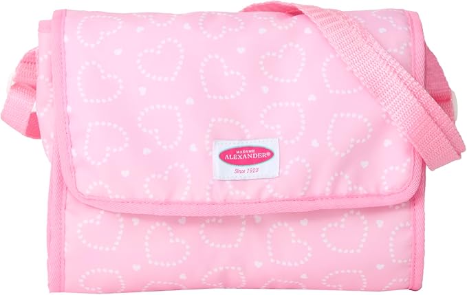Madame Alexander On-The-Go Diaper Bag Essentials Set for Dolls, Pink Hearts
