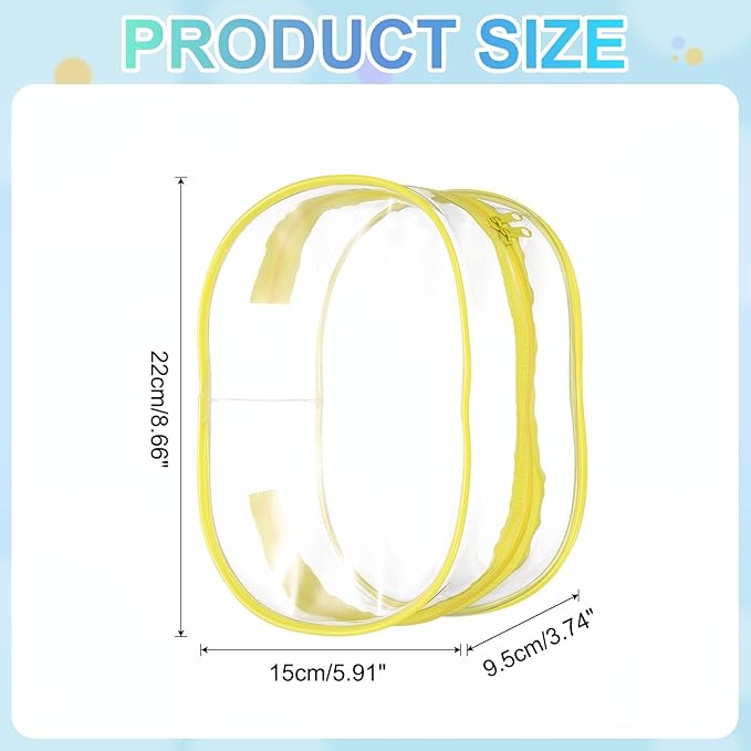 uxcell Figure Display Bag, 6 x 3.7 x 8.7 Inch PVC Oval Portable Dolls Pouch Carrying Case Storage Bag Keychain Charm for Showing Off Boxes Dolls, Yellow