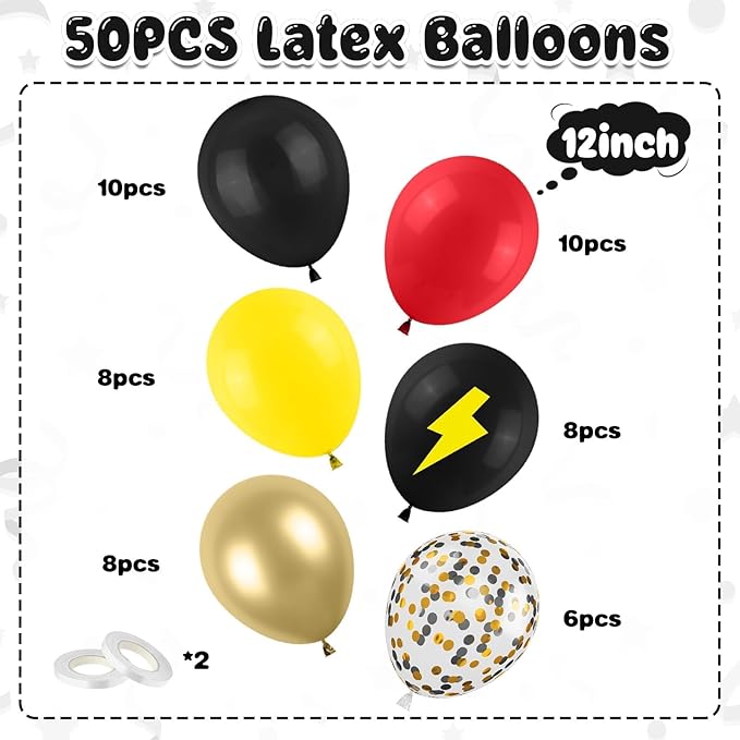 Red Black Yellow Balloons,12inch Black Yellw Red Party Balloons with Printed Latex Balloon Black Yellow Confetti Decoration for Themed Birthdays Baby Showers Holiday Party