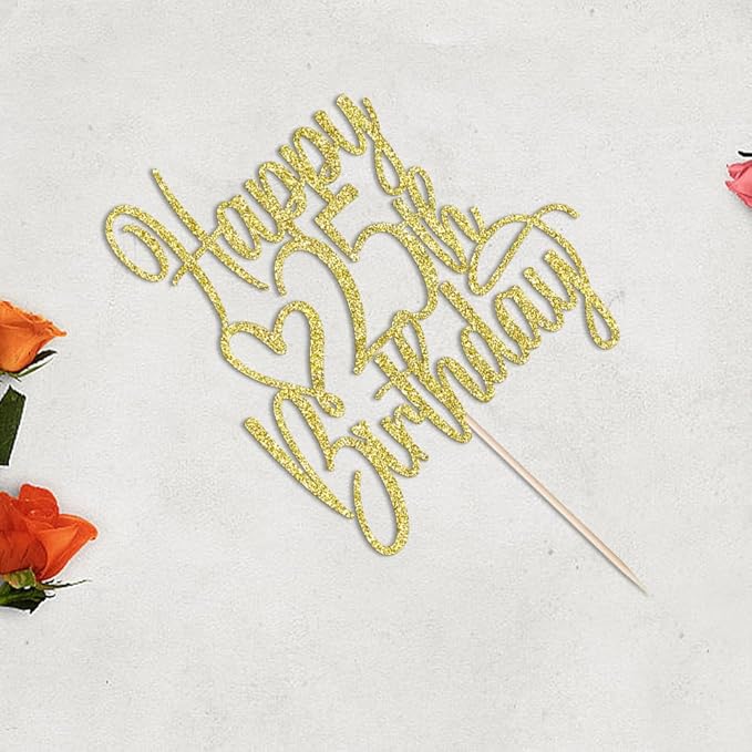 Gold Glitter Happy 25th Birthday Cake Topper - Cheers to 25 Years Cake Topper, 25 & Fabulous Cake Decoration for Hello 25th Birthday Anniversary Party Cake Decorations Supplies