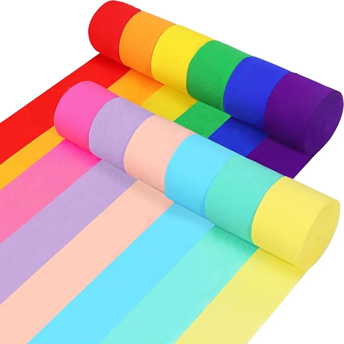 12 Rolls Crepe Paper Streamers, 12 Colors Streamers Party Supplies for Birthday Party Baby Shower Rainbow DIY Christmas Halloween Wedding Ceremony Various Large Festivals Decoration