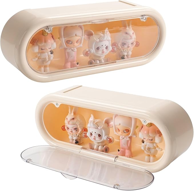 2 Pack Clear Display Case for Figures, Wall Mounted Acrylic Display Box with Magnetic Door, Dustproof Showcase for Collectibles Mini Funko Pop Popmart Action Figures (Cream)