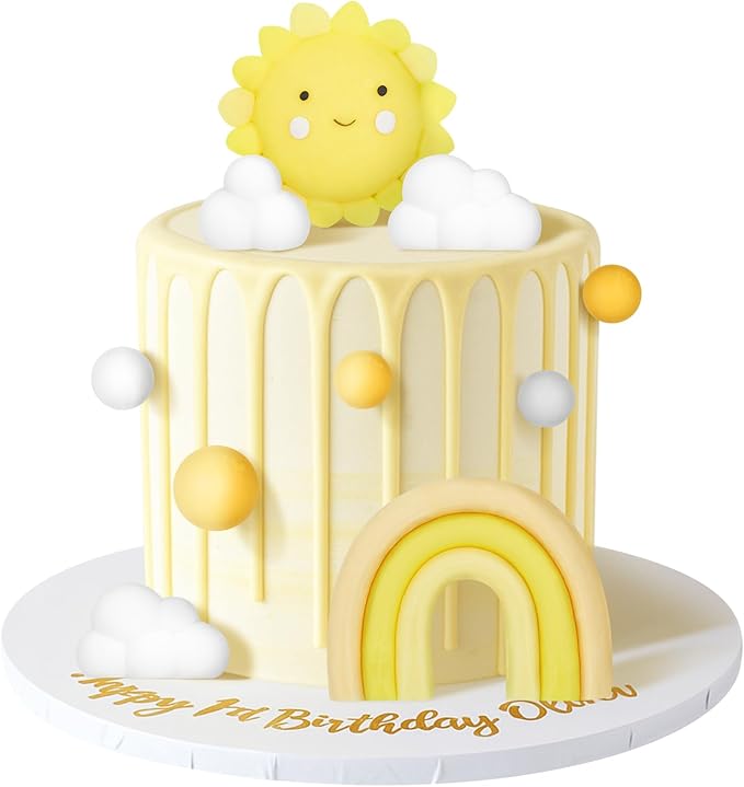 23 Pcs Sun Cake Toppers Soft Pottery with Sun Flower Smile Face Clouds Rainbow and Balls Cake Decorations for Sunshine Birthday Wedding Party Supplies