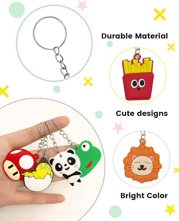 100pcs Cartoon Keychain for Kids Party Favors, Mini Cute Keyring for Classroom Prizes, Birthday Christmas Party Favors Gift, Goodie Bag Stuffers Supplies, 20 Colors