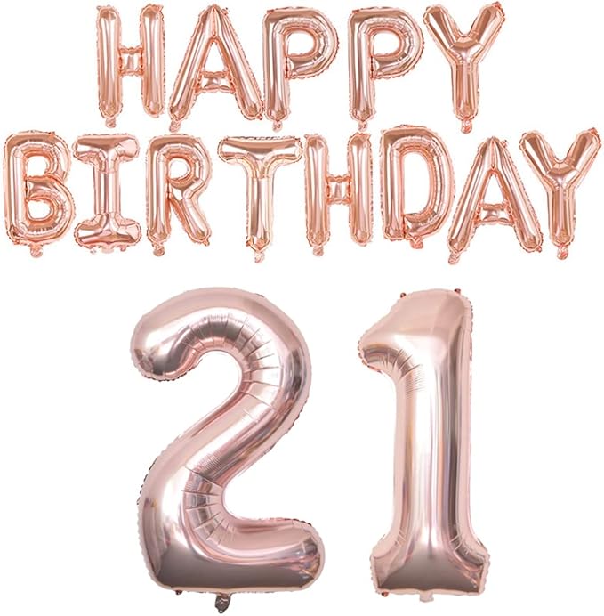 Happy Birthday Balloon Banner 40 inch 21 or 12 Balloon Number 16 Inch Happy Birthday Letters Balloons Rose Gold Foil Mylar Balloons for 21st 12th Birthday Decorations Party Supplies