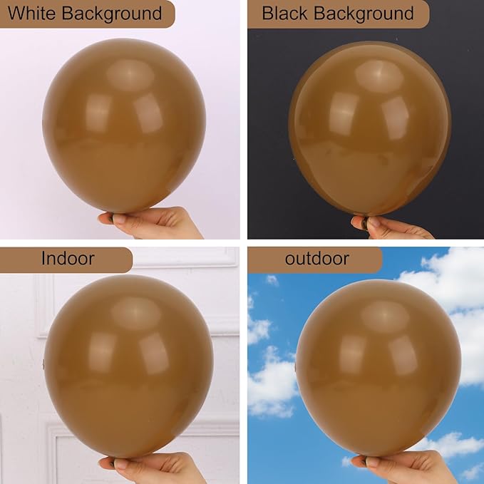 RUBFAC Brown Balloons 129pcs Different Sizes Pack of 18 12 10 5 Inch, Latex Boho Neutral Coffee Tan Balloon Garland Arch Kit for Safari Baby Shower Decorations Jungle Fall Bear Themed Birthday Party
