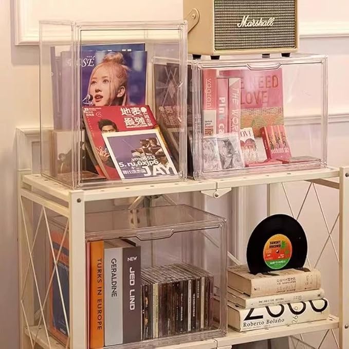 Large Clear Acrylic Display Box with Front Door – Spacious Organizer Case for Collectibles, Skincare, Toys, Office Supplies, 14.17×8.66×10.63 inches Transparent Storage Cabinet