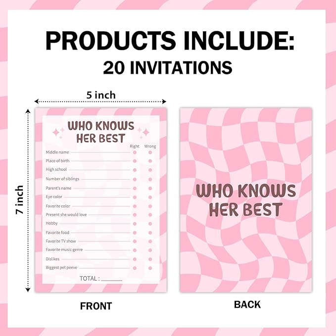 Birthday Party Games - Who Knows Her Best, Who Know The Birthday Best, Party Games for Women, Set of 20 Cards, Age 15+ - FS266